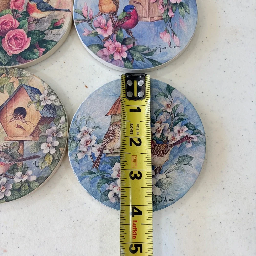 CoasterStone Carolyn Shores Wright Bird Birdhouse Rose Absorbent Coasters Set 4